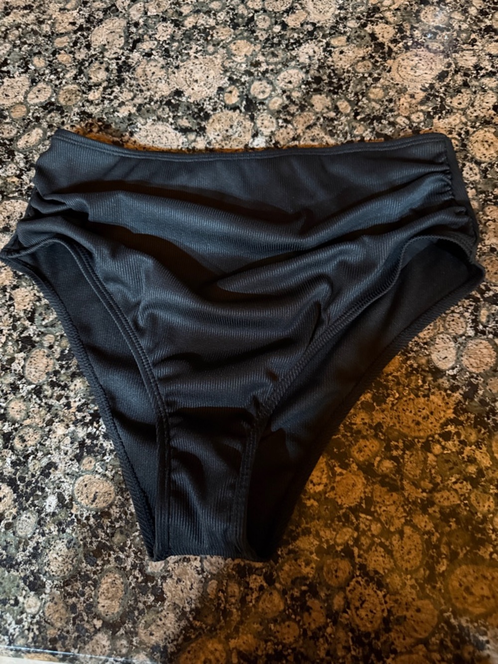 SHEIN Black High-Waist Tummy Tuck Ribbed Swim Bottom